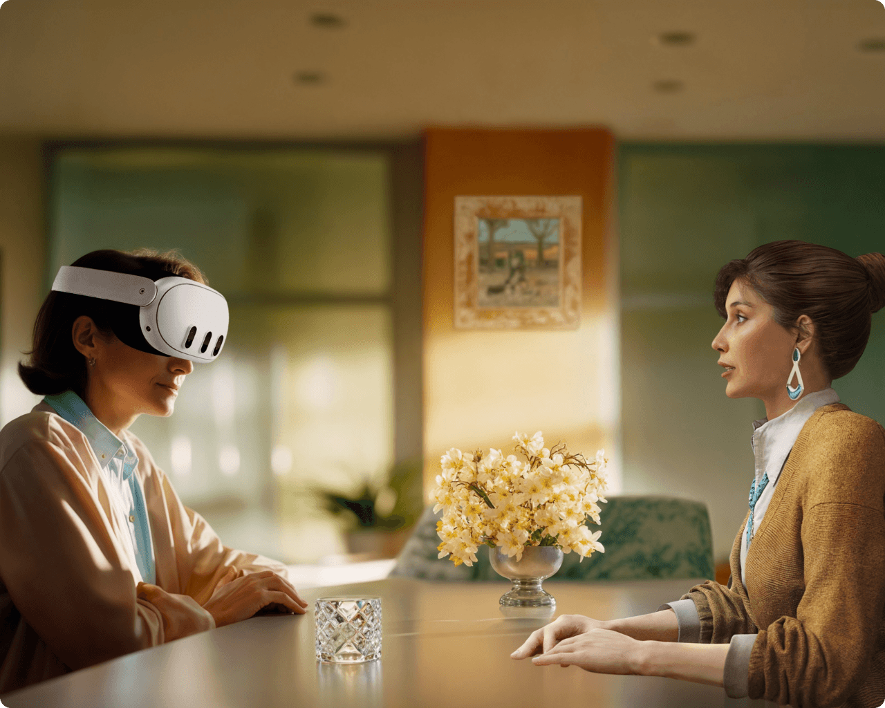Immagine di due persone in una simulazione virtuale.